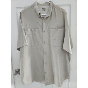 Columbia PFG Fishing Shirt Mens  Large Beige Button Down Short Sleeve Vent